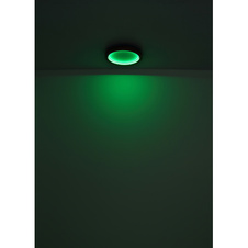 Stropní svítidlo, kov černý matný, MDF se vzhledem dřeva, plast opál, stmívatelné, několik úrovní přes nástěnný spínač, RGB duhový efekt, pam. funkce, noční světlo, dál. ovládání, DxŠxV:400x400x65mm, LED 24W+6W RGB 230V,1600lm výstup, 2700-6000K