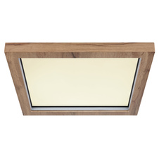 Stropní svítidlo, kov černý matný, MDF se vzhledem dřeva, plast opál, stmívatelné, několik úrovní přes nástěnný spínač, RGB duhový efekt, pam. funkce, noční světlo, dál. ovládání, DxŠxV:400x400x65mm, LED 24W+6W RGB 230V,1600lm výstup, 2700-6000K