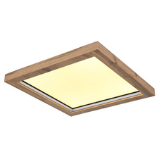 Stropní svítidlo, kov černý matný, MDF se vzhledem dřeva, plast opál, stmívatelné, několik úrovní přes nástěnný spínač, RGB duhový efekt, pam. funkce, noční světlo, dál. ovládání, DxŠxV:400x400x65mm, LED 24W+6W RGB 230V,1600lm výstup, 2700-6000K