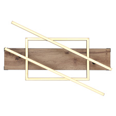 Stropní svítidlo, kov, hliník černý matný, MDF se vzhledem dřeva, plast opál, několik úrovní přes nástěnný vypínač, pam. funkce, otočné, 3 úrovně: 1.hlavní světlo,2. LED v rámu,3. obě spolu, DxŠxV:1200x880x120mm, LED 30W 1800lm+10W 230V, 600lm, 3000K