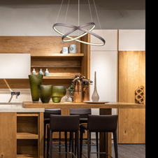 Závěsné svítidlo, kov kávová barva matná, plast bílý, stmívatelné, pam. funkce, výškově nastavitelné, pohyblivé, plynule stmívatelné pomocí nástěnného vypínače od 10% - 100%, Ø:510mm, V:1200mm, LED 42W 230V, 150-1500lm výstup, 3000K