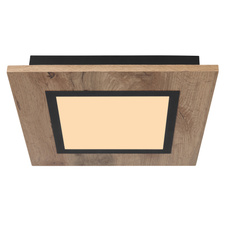 Stropní svítidlo kov černý matný, MDF imitace dřeva, plast bílý, DxŠxV:300x300x45mm, LED 12W 230V, 1400lm zdroj, 600lm výstup, 3000K