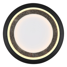 Stropní svítidlo kov bílý, akryl zrcadlový, silikon opál, hliník černý matný, dekorativní disk s efektem "Crystal-Sand", Ø:300mm, V:55mm, LED 18W 230V, 2200lm zdroj, 750lm výstup, 3000K