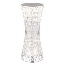 Nabíjecí stolní lampa, čirý plast s křišťálovým efektem, kov stříbrný, dotykové zapínání/vypínání, RGB měnič a fixace barev, bez adaptéru, včetně aku. 800mAh 3,7V, Ø:80mm, V:185mm, délka kabelu 800mm, včetně RGBW LED 1,5W 5V