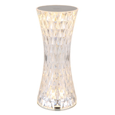 Nabíjecí stolní lampa, čirý plast s křišťálovým efektem, kov stříbrný, dotykové zapínání/vypínání, RGB měnič a fixace barev, bez adaptéru, včetně aku. 800mAh 3,7V, Ø:80mm, V:185mm, délka kabelu 800mm, včetně RGBW LED 1,5W 5V