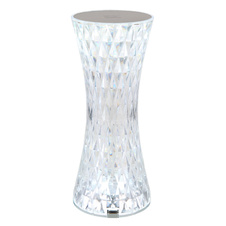 Nabíjecí stolní lampa, čirý plast s křišťálovým efektem, kov stříbrný, dotykové zapínání/vypínání, RGB měnič a fixace barev, bez adaptéru, včetně aku. 800mAh 3,7V, Ø:80mm, V:185mm, délka kabelu 800mm, včetně RGBW LED 1,5W 5V