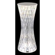 Nabíjecí stolní lampa, čirý plast s křišťálovým efektem, kov stříbrný, dotykové zapínání/vypínání, RGB měnič a fixace barev, bez adaptéru, včetně aku. 800mAh 3,7V, Ø:80mm, V:185mm, délka kabelu 800mm, včetně RGBW LED 1,5W 5V