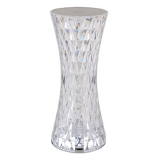 Nabíjecí stolní lampa, čirý plast s křišťálovým efektem, kov stříbrný, dotykové zapínání/vypínání, RGB měnič a fixace barev, bez adaptéru, včetně aku. 800mAh 3,7V, Ø:80mm, V:185mm, délka kabelu 800mm, včetně RGBW LED 1,5W 5V