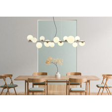 Závěsné svítidlo, nikl, sklo bílé, kabel PVC transparentní, DxŠxV:1200x345x1200mm, sklo Ø:6x10cm, 5x12cm, 2x15 cm, včetně žárovek 13xG9 LED, 3,5W 230V, 350lm zdroj, 310lm výstup, 3000K