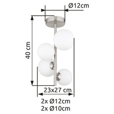 Stropní svítidlo, nikl, sklo bílé, DxŠxV:270x230x400mm, sklo Ø:2x10cm, 2x12cm včetně žárovek 4xG9 LED 3,5W 230V, 350lm zdroj, 310lm výstup, 3000K