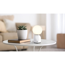 Nabíjecí stolní lampa, kov bílý matný, nikl, plast bílý, stmívatelné, dotykový stmívač, nastavení barev, pam.funkce, včetně aku. CR18650 1800mAh, Ø:120mm, V:210mm, délka kabelu 500mm, LED 2,5W 12V, výstup 189lm, změna barvy světla 2700-6500K