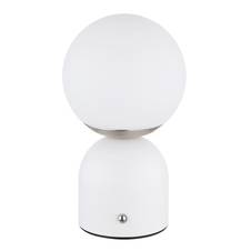 Nabíjecí stolní lampa, kov bílý matný, nikl, plast bílý, stmívatelné, dotykový stmívač, nastavení barev, pam.funkce, včetně aku. CR18650 1800mAh, Ø:120mm, V:210mm, délka kabelu 500mm, LED 2,5W 12V, výstup 189lm, změna barvy světla 2700-6500K