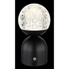 Stolní lampa, kov černý, akryl čirý, křišťálový efekt, stmívatelné, plynulá regulace dotykového stmívače, fixace barev, pam. funkce, včetně aku. 12V, 173lm výstup, 2700-6500K