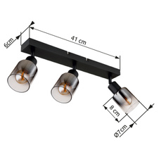 Stropní svítidlo, kov černý matný, kouřové sklo s přechodem do průhledného skla, DxŠxV:410x70x140mm, bez žárovek 3xE14,max. 40W 230V