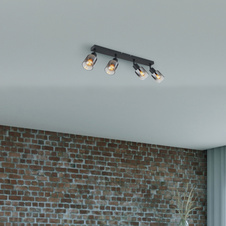 Stropní svítidlo, kov černý matný, kouřové sklo s přechodem do průhledného skla, DxŠxV:560x70x140mm, bez žárovek 4xE14,max. 40W 230V