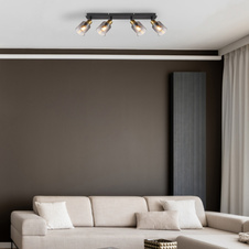 Stropní svítidlo, kov černý matný, kov zlatý matný, sklo kouřové, průhledné, DxŠxV:550x80x182mm, bez žárovek 4xE14,max. 40W 230V