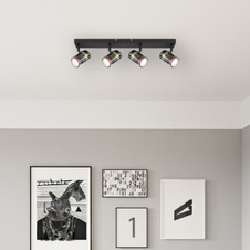 Stropní svítidlo, bodové, kov černý matný, kouřové sklo s přechodem do průhledného skla, mosaz, DxŠxV:560x60x125mm, bez žárovek 4xGU10,max. 8W 230V