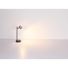 Stolní lampa, kov černý matný, kouřové sklo s přechodem do průhledného skla, kov mosazný matný, kabel PVC černý, kolébkový vypínač na kabelu, DxŠxV:132x120x350mm, délka kabelu 1500mm, bez žárovek 1xGU10, max. 8W 230V