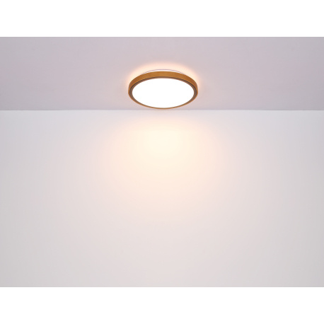 Stropní svítidlo, kov bílý, akryl opál, hliník černý matný, imitace kůže tmavě hnědá, Ø:300mm, V:80mm, vč. LED 12W 230V, zdroj 1200lm, výstup 637lm, změna barvy světla 3000/4500/6000K