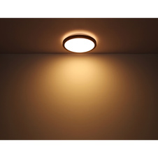 Stropní svítidlo, kov bílý, akryl bílý, stará mosaz, imitace kůže černá, Ø:420mm, V:95mm, vč. LED 24W 230V, zdroj 2400lm, výstup 1097lm, změna barvy světla 3000/4500/6000K