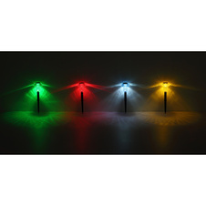 Solární svítidlo, plast černý, plast průhledný, včetně baterií AAA 150mAh 1.2V, IP44, Ø:62mm, V:137mm, hrot do země: 10cm, set 4ks, včetně LED 0.05W 3V, 1 kus červený, modrý, zelený, žlutý