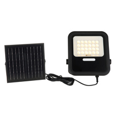 Solární svítidlo, plast, hliník, kov černý, sklo průhledné, stmívání, časovač, nastavitelné, dálkové ovládání, aku. 10000mAh 3.2V, IP65, ŠV:243x254mm, H:140mm, kabel 3000mm, solar. panel: 20x30cm, LED 6.5W 3.2V, 800lm zdroj, 800lm výstup, 3000K