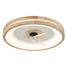 Stropní ventilátor kov bílý, dřevo, plast bílý/transparent, stmívatelný, několik úrovní přes nástěnný vypínač, paměť, časovač, dálkové ovládání, 15m², ø:500mm V: 25mm, LED 30W 230V, 300-2250lm, CCT 2700-6500K