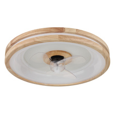 Stropní ventilátor kov bílý, dřevo, plast bílý/transparent, stmívatelný, několik úrovní přes nástěnný vypínač, paměť, časovač, dálkové ovládání, 15m², ø:500mm V: 25mm, LED 30W 230V, 300-2250lm, CCT 2700-6500K