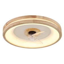 Stropní ventilátor kov bílý, dřevo, plast bílý/transparent, stmívatelný, několik úrovní přes nástěnný vypínač, paměť, časovač, dálkové ovládání, 15m², ø:500mm V: 25mm, LED 30W 230V, 300-2250lm, CCT 2700-6500K