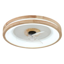 Stropní ventilátor kov bílý, dřevo, plast bílý/transparent, stmívatelný, několik úrovní přes nástěnný vypínač, paměť, časovač, dálkové ovládání, 15m², ø:500mm V: 25mm, LED 30W 230V, 300-2250lm, CCT 2700-6500K