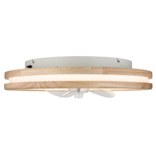 Stropní ventilátor kov bílý, dřevo, plast bílý/transparent, stmívatelný, několik úrovní přes nástěnný vypínač, paměť, časovač, dálkové ovládání, 15m², ø:500mm V: 25mm, LED 30W 230V, 300-2250lm, CCT 2700-6500K