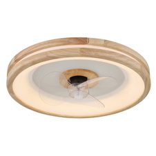 Stropní ventilátor kov bílý, dřevo, plast bílý/transparent, stmívatelný, několik úrovní přes nástěnný vypínač, paměť, časovač, dálkové ovládání, 15m², ø:500mm V: 25mm, LED 30W 230V, 300-2250lm, CCT 2700-6500K
