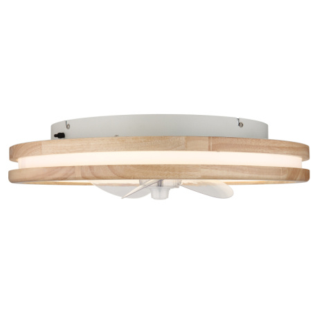 Stropní ventilátor kov bílý, dřevo, plast bílý/transparent, stmívatelný, několik úrovní přes nástěnný vypínač, paměť, časovač, dálkové ovládání, 15m², ø:500mm V: 25mm, LED 30W 230V, 300-2250lm, CCT 2700-6500K