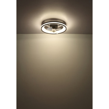 Stropní ventilátor, kov černý, plast černý/bílý/průhledný, stmívatelný, několik úrovní pomocí nástěnného vypínače, paměť, dál. ovládání, 15m², 1050/1190/1320 ot/min, ø:495mm H:150mm, LED 30W 230V, zdroj 490-3260lm, výstup 360-2215lm,2700-6500K