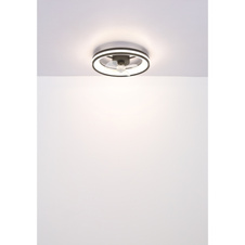 Stropní ventilátor, kov černý, plast černý/bílý/průhledný, stmívatelný, několik úrovní pomocí nástěnného vypínače, paměť, dál. ovládání, 15m², 1050/1190/1320 ot/min, ø:495mm H:150mm, LED 30W 230V, zdroj 490-3260lm, výstup 360-2215lm,2700-6500K