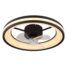 Stropní ventilátor, kov černý, plast černý/bílý/průhledný, stmívatelný, několik úrovní pomocí nástěnného vypínače, paměť, dál. ovládání, 15m², 1050/1190/1320 ot/min, ø:495mm H:150mm, LED 30W 230V, zdroj 490-3260lm, výstup 360-2215lm,2700-6500K