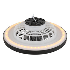 Stropní ventilátor, kov černý, plast černý/bílý/průhledný, stmívatelné, několik úrovní pomocí nástěnného vypínače, podsvícení, paměť, dál.ovládání, režim "přirozený vítr", 20m², ø:540mm H:159mm, LED 45W 230V, 260-2080lm, 3000-6500K