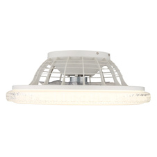 Stropní ventilátor, kov chrom, plast bílý/chrom, čiré akrylové křišťály, stmívatelný, paměť, dál. ovládání, 25m², stupně otáček 670/920/1070 ot/min, ø:500mm, V:175mm, včetně LED 40W 230V, zdroj 300-3900lm, výstup 260-2500lm, 3000-6500