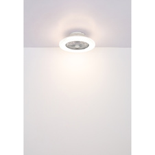 Stropní ventilátor, kov chrom, plast bílý/chrom, čiré akrylové křišťály, stmívatelný, paměť, dál. ovládání, 25m², stupně otáček 670/920/1070 ot/min, ø:500mm, V:175mm, včetně LED 40W 230V, zdroj 300-3900lm, výstup 260-2500lm, 3000-6500