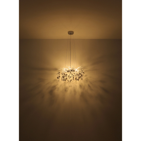 Závěsné svítidlo, kov chrom, skleněné křišťály, kouřové, čiré, Ø:610mm, V:1200mm, bez žárovek 8xG9, 8W 230V