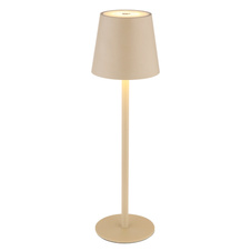 Nabíjecí stolní lampa, kov a plast barva písková, plast bílý, dotykové zapnutí/vypnutí, plynulé dotykové stmívání, paměť, aku CR18650 1800mAh 3,7V , IP44, ø:106mm, H:360mm, V:36cm nebo 24cm, včetně LED 3W 230V, výstup 300lm, 3000K