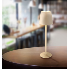 Nabíjecí stolní lampa, kov a plast barva písková, plast bílý, dotykové zapnutí/vypnutí, plynulé dotykové stmívání, paměť, aku CR18650 1800mAh 3,7V , IP44, ø:106mm, H:360mm, V:36cm nebo 24cm, včetně LED 3W 230V, výstup 300lm, 3000K
