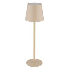 Nabíjecí stolní lampa, kov a plast barva písková, plast bílý, dotykové zapnutí/vypnutí, plynulé dotykové stmívání, paměť, aku CR18650 1800mAh 3,7V , IP44, ø:106mm, H:360mm, V:36cm nebo 24cm, včetně LED 3W 230V, výstup 300lm, 3000K
