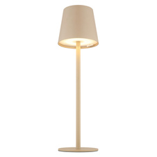 Nabíjecí stolní lampa, kov a plast barva písková, plast bílý, dotykové zapnutí/vypnutí, plynulé dotykové stmívání, paměť, aku CR18650 1800mAh 3,7V , IP44, ø:106mm, H:360mm, V:36cm nebo 24cm, včetně LED 3W 230V, výstup 300lm, 3000K