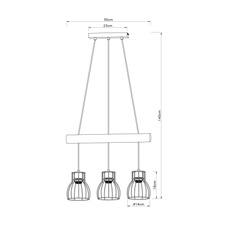 Závěsné svítidlo, kov černý, dřevo přírodní barva, kovové tyče černé, kabel na omotání, DxŠxV:500x140x1400mm, bez žárovek 3xE27, max. 40W 230V