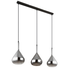 Závěsné svítidlo, kov černý, sklo kouřové barvy, kabel černý, nastavitelná výška, DxŠxV:900x200x1400mm, bez žárovek 3xE27,max. 60W 230V