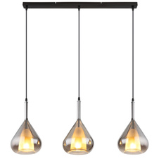 Závěsné svítidlo, kov černý, sklo kouřové barvy, kabel černý, nastavitelná výška, DxŠxV:900x200x1400mm, bez žárovek 3xE27,max. 60W 230V