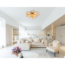 Stropní svítidlo, kov černý, kov zlaté barvy, skleněné koule jantarové, ø:550mm, V:280mm, skleněné koule ø:15x6cm, 15x10cm, bez žárovek 3xE14, Max. 25W 230V