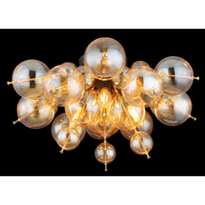 Stropní svítidlo, kov černý, kov zlaté barvy, skleněné koule jantarové, ø:550mm, V:280mm, skleněné koule ø:15x6cm, 15x10cm, bez žárovek 3xE14, Max. 25W 230V