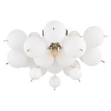 Stropní svítidlo, kov nikl matný, skleněné koule bílé, kabel PVC černý, ø:550mm, V:280mm, skleněné koule ø:15x6cm, 1x 10cm, bez žárovek 3xE14, Max. 25W 230V